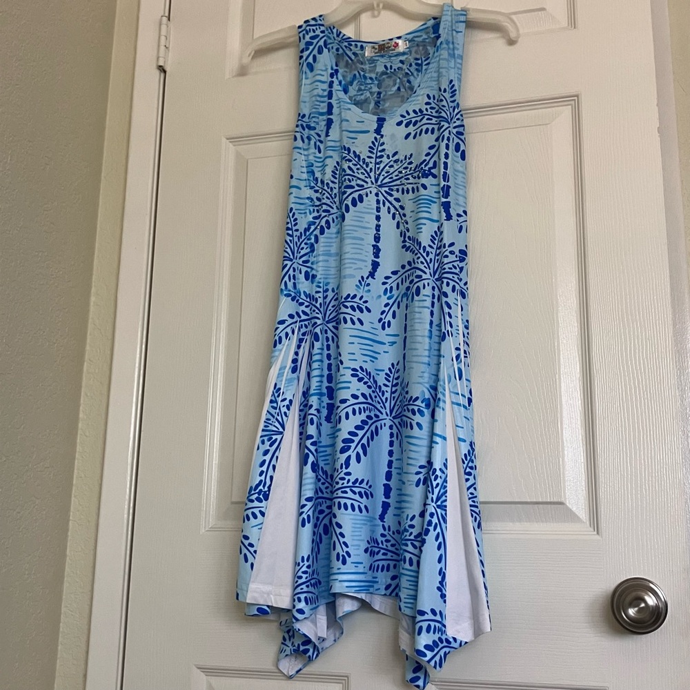 Tropical blue/white summer dress